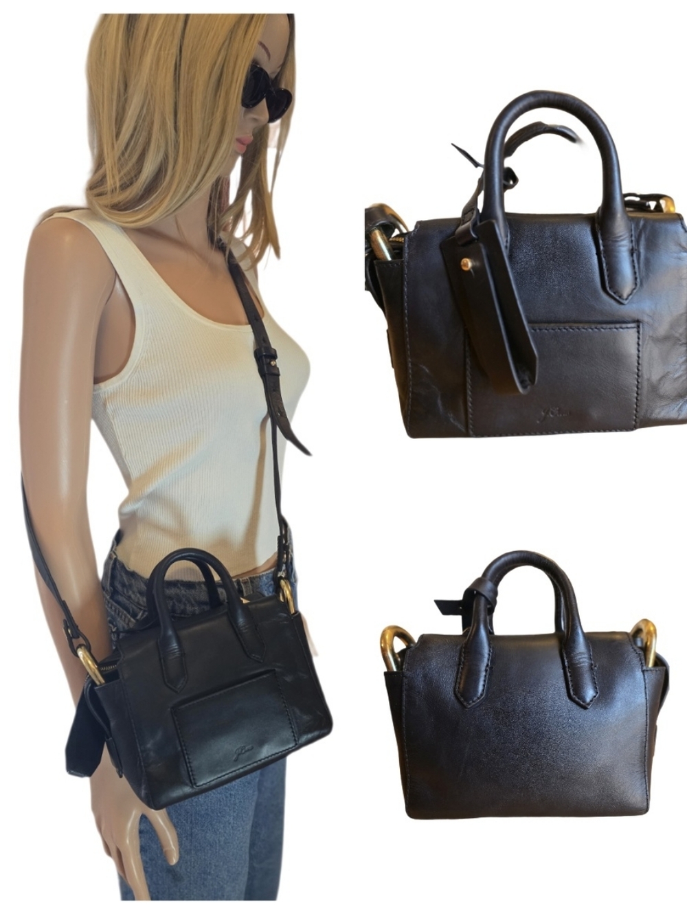 J.Crew Harper Mini Satchel Italian Leather Black Crossbody